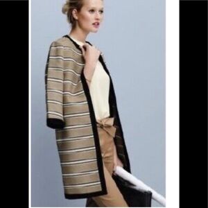 Ann Taylor XS Rail Stripe Topper Coat Beige Navy White Tan